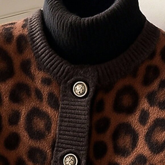 Multicolor Chic Leopard Print Womens Knitted Cardigan Vest Top - Picture 2 of 6